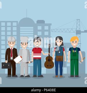 Job and professions workers cartoons at city vector illustration graphic design Stock Vector