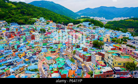 Aerial view of Gamcheon Culture Village located in Busan city of South Korea. Stock Photo