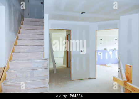 gypsum board ceiling at construction interior house alterations works Stock Photo