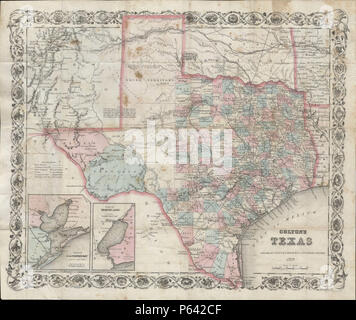 1870 Colton Pocket Map of Texas - Geographicus - TexasPkt-colton-1870. Stock Photo