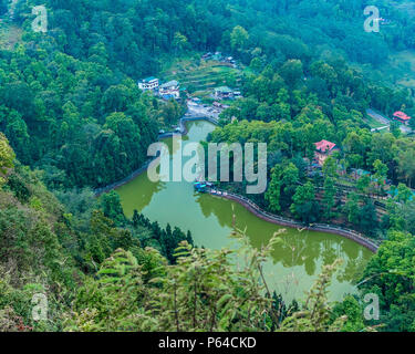 Arial view of Aritar Lake (Ghati-Tso) or Lampokhari Lake situated in the East Sikkim district of the Indian state of Sikkim under Rongli Sub-Division Stock Photo