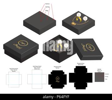 rigid box for necklace ring earring product mockup Stock Vector