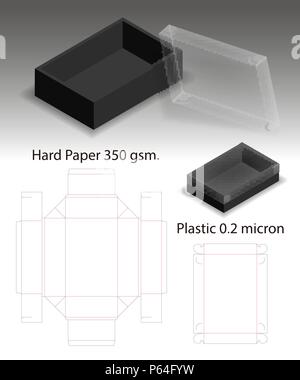 hard paper and plastic box with dieline Stock Vector