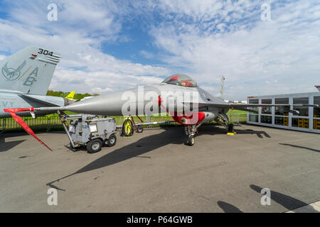 Multirole fighter, air superiority fighter General Dynamics F-16 Fighting Falcon. US Air Force. Exhibition ILA Berlin Air Show 2018. Stock Photo