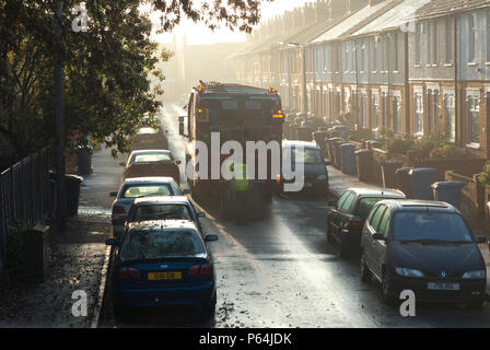 Early morning refuse collection from a residential street in Ipswich, Suffolk, UK Stock Photo