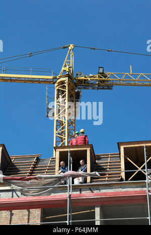 Polish construction workers having a break, Gdansk, Poland Stock Photo
