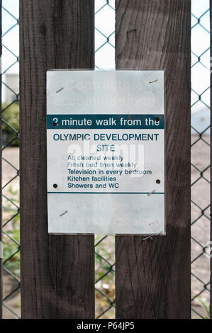 Advertisment for accommodation for Olympic site construction workers, Stratford, East London, UK Stock Photo