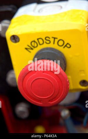 Panic button. Emergency stop on a construction machinery Stock Photo