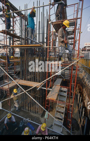 Fixing reinforcement for in situ concrete column. Beijing, China. Stock Photo