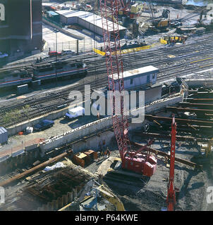 Box jacking tunnel near rail tracks outside Boston South Station. With Big Dig, Central Artery Tunnel Project Operations in foreground. Massachussetts Stock Photo