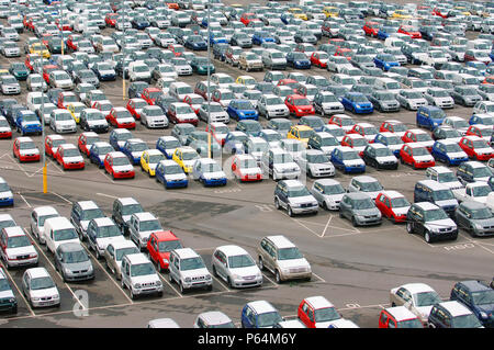 New Suzuki cars and vans parked at Avonmouth docks near Bristol, UK Stock Photo