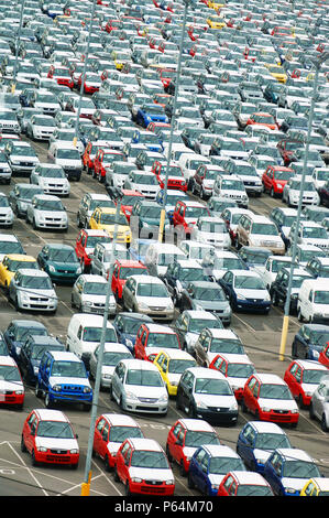 New Suzuki cars and vans parked at Avonmouth docks near Bristol, UK Stock Photo