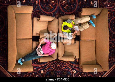 Construction workers having a break Stock Photo