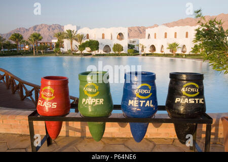Recycling at the four star Dahab Hilton hotel resort in Dahab in the Sinai Desert in Egypt Stock Photo
