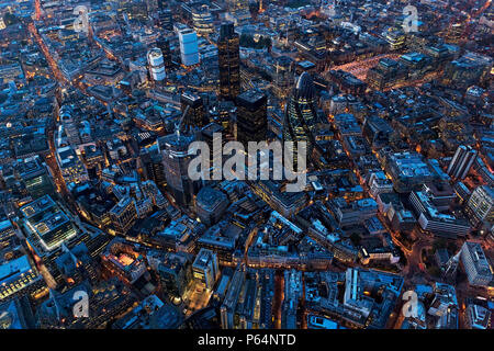 Aerial view of City of London at Night, UK Stock Photo