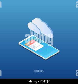 Isometric mobile phone and cloud storage Stock Vector