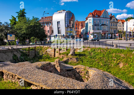 Olsztyn, Warmian-Masurian / Poland - 2018/06/16: Archeological excavation site at the High Gate and Jednosci Slowianskiej square in historical quarter Stock Photo