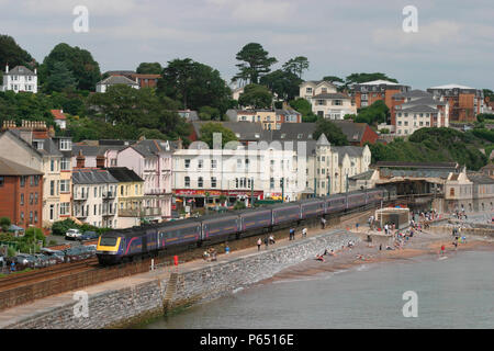 A Great Western HST departs from Dawlish with a west bound service. July 2004 Stock Photo