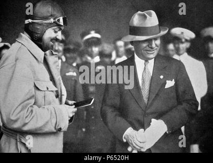 Rome - June 23, 1927 -Mussolini delivery to Italo Balbo his pilot's license Stock Photo