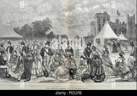 Engraving of Her Majesty's Garden Party at Windsor Castle. Dated 1870 Stock Photo