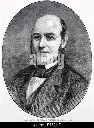 Engraving of Mr George William Childs (1829 - 1894) an American publisher who co-owned the Philadelphia Public Ledger newspaper. Dated 1870 Stock Photo