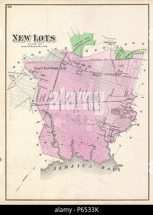 1873 Beers Map of New Lots, Brooklyn, New York City (East New York, Jamaica Bay) - Geographicus - NewLots-beers-1873. Stock Photo