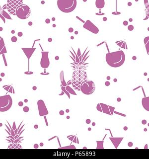 Seamless pattern with cocktails, ice cream, pineapple, orange, banana. Summer rest concept. Stock Vector