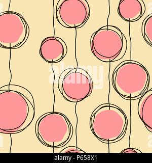 Vector sketch child round seamless retro line pattern Stock Vector