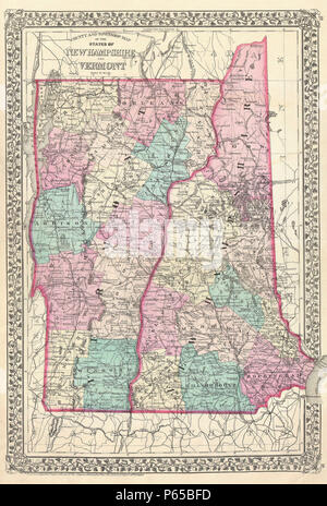 1877 Mitchell Map of Vermont and New Hampshire - Geographicus - VTNH-mitchell-1877. Stock Photo