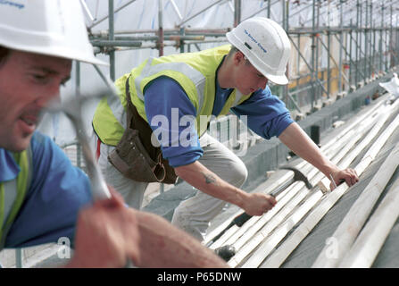 Roof Slating. Fixing battens on roof. Stock Photo