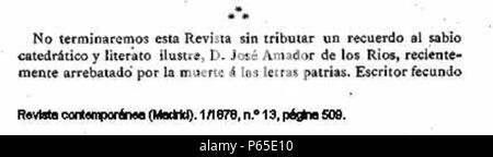 1878-Jose-Amador-de-los-Rios-necrologio-a. Stock Photo