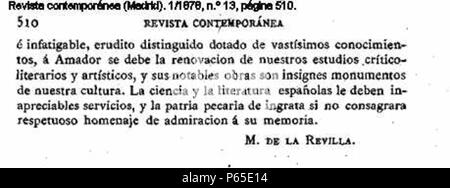 1878-Jose-Amador-de-los-Rios-necrologio-b. Stock Photo