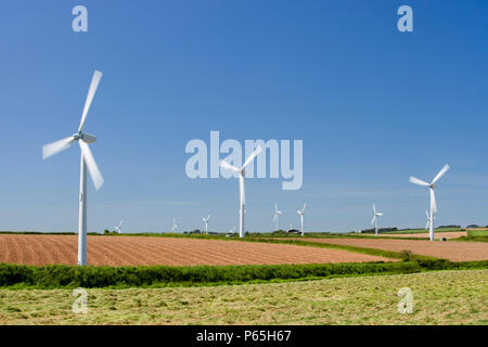 A wind farm on agricultural land in West cornwall near St Ives, UK Stock Photo