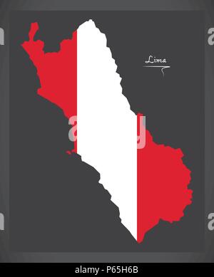 Lima map with Peruvian national flag illustration Stock Vector