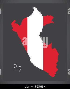 Peru map with Peruvian national flag illustration Stock Vector