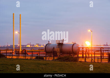 Gas being flared off at Centrica's gas plant in Barrow in Furness. This plant processes gas from the Morecambe bay gas field, Cumbria, UK.
