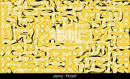 Vector background made of random yellow blobs and paths over black background. Stock Vector