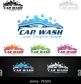 Car Wash Logo, Cleaning Car, Washing and Service Vector Logo Design Stock Vector