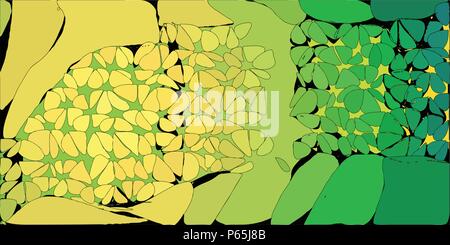 Yellow green stylized floral vector grunge background with simplified flowers and blobs. Stock Vector