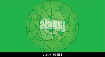 Green stylized floral vector grunge background with simplified flowers and blobs. Flowers are forming a circle in the center. Stock Vector