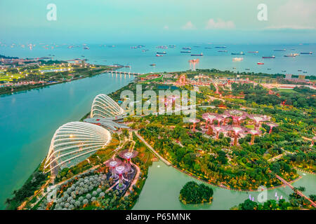 Aerial view of cityscape Singapore and gardens by the bay. Famous tourist attraction in marina bay area, Singapore. Stock Photo