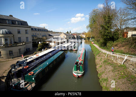 bath narrowboats at sydney wharf on the Kennet and Avon Canal Bath England UK Stock Photo