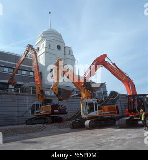 Excavators preparing to begin demolishing Wembley Stadium. London, United Kingdom. Stock Photo