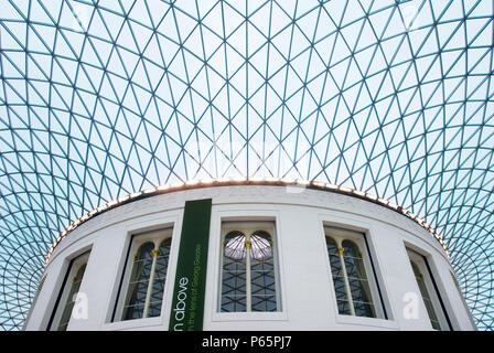 British Museum, Great Court, London. Hidden from public view since 1857. The Great Court allows visitors to move freely around the Main floor for the  Stock Photo