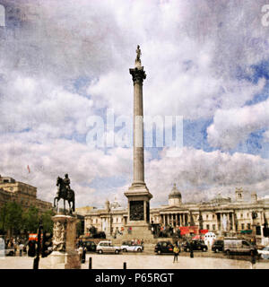 Trafalgar Square with Nelson Column, London, UK Stock Photo