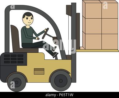 Forklift truck. Fork loader, pallet with stacked boxes isolated on white background Stock Vector