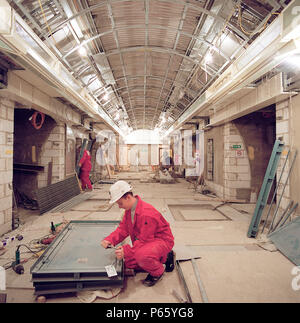 Passenger tunnel during refurbishment of Angel Underground station. London, United Kingdom. Stock Photo