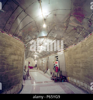 Passenger tunnel during refurbishment of Angel Underground station. London, United Kingdom. Stock Photo