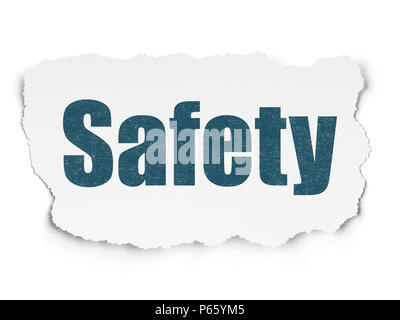 Safety concept: Painted blue text Safety on Torn Paper background with  Binary Code Stock Photo