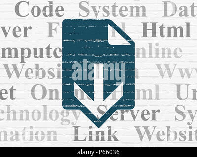 Web development concept: Painted blue Download icon on White Brick wall background with  Tag Cloud Stock Photo